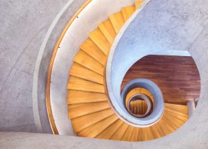 Looking down on a spiral staircase